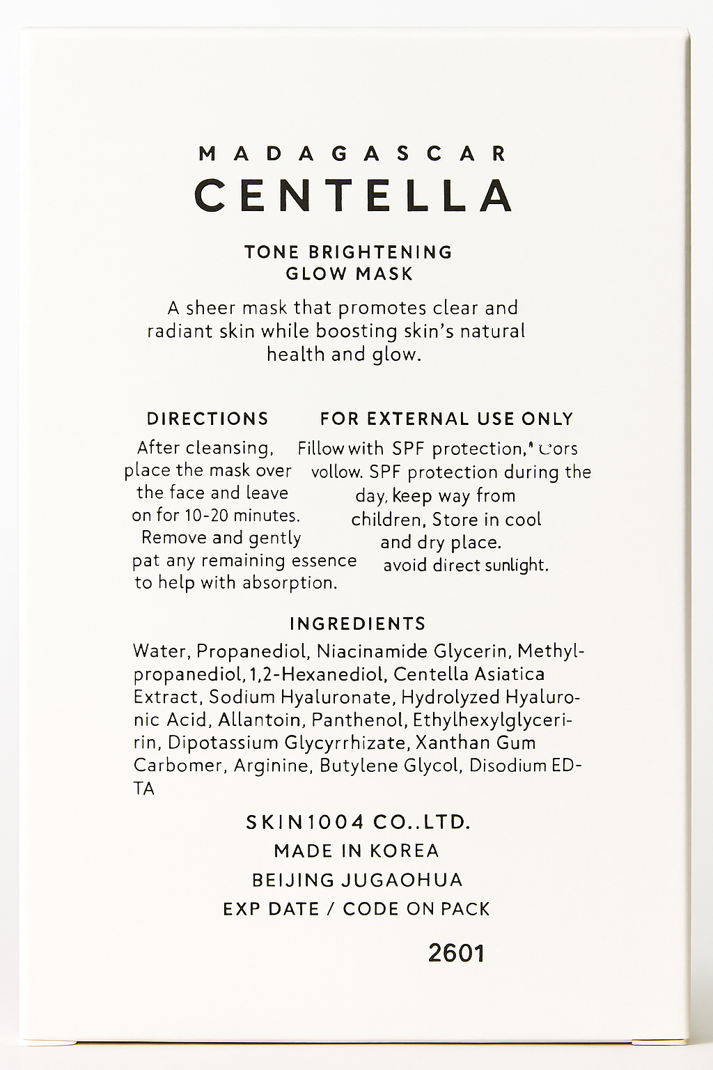 Mascarilla Facial Iluminadora y Calmante de Centella Asiática /Madagascar Centella Glow Mask